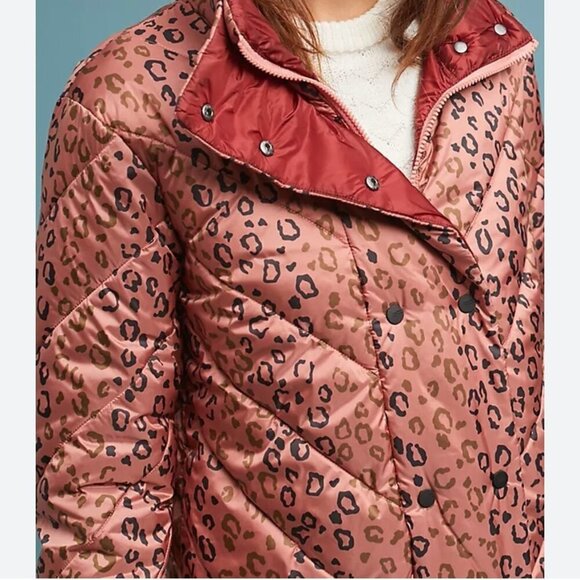 Scotch & Soda Jacket XS Womens Pink Puffer Quilted Leopard Winter Full Zip - Picture 1 of 13
